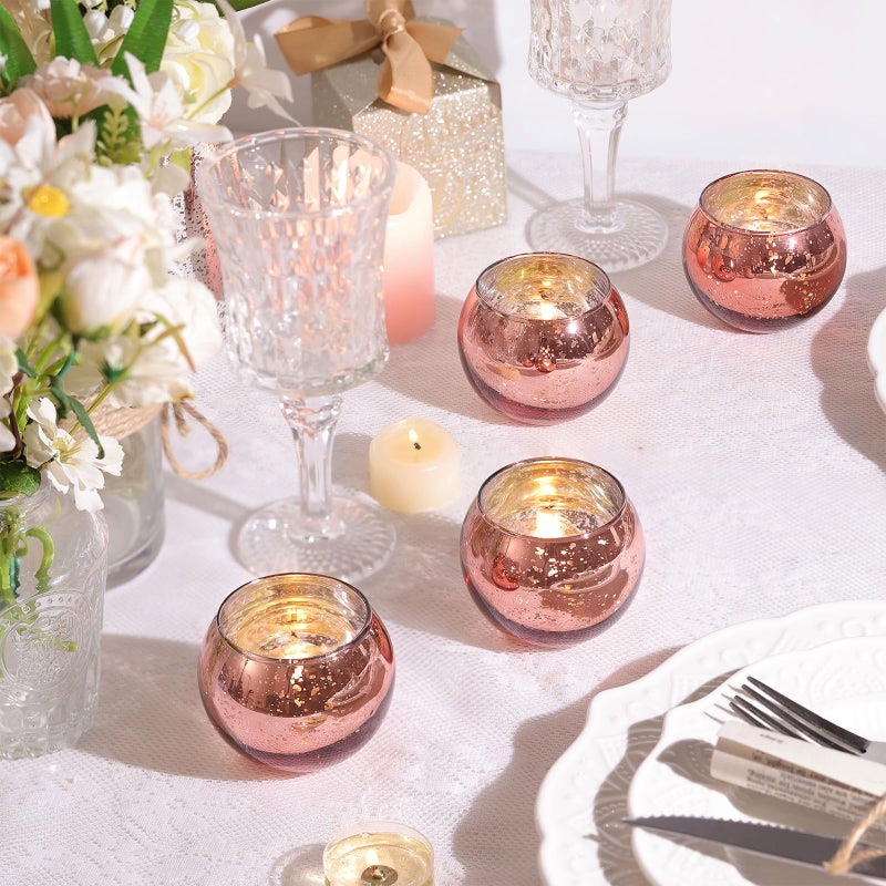LAMORGIFT 12 Pcs Rose Gold Candle Holders for Birthday Party Decorations- Mercury Glass Votives Tea Lights Holders for Wedding/Bridal Shower/Mother's Day Table Centerpieces, Rose Gold Party Supplies for Women - Image 5